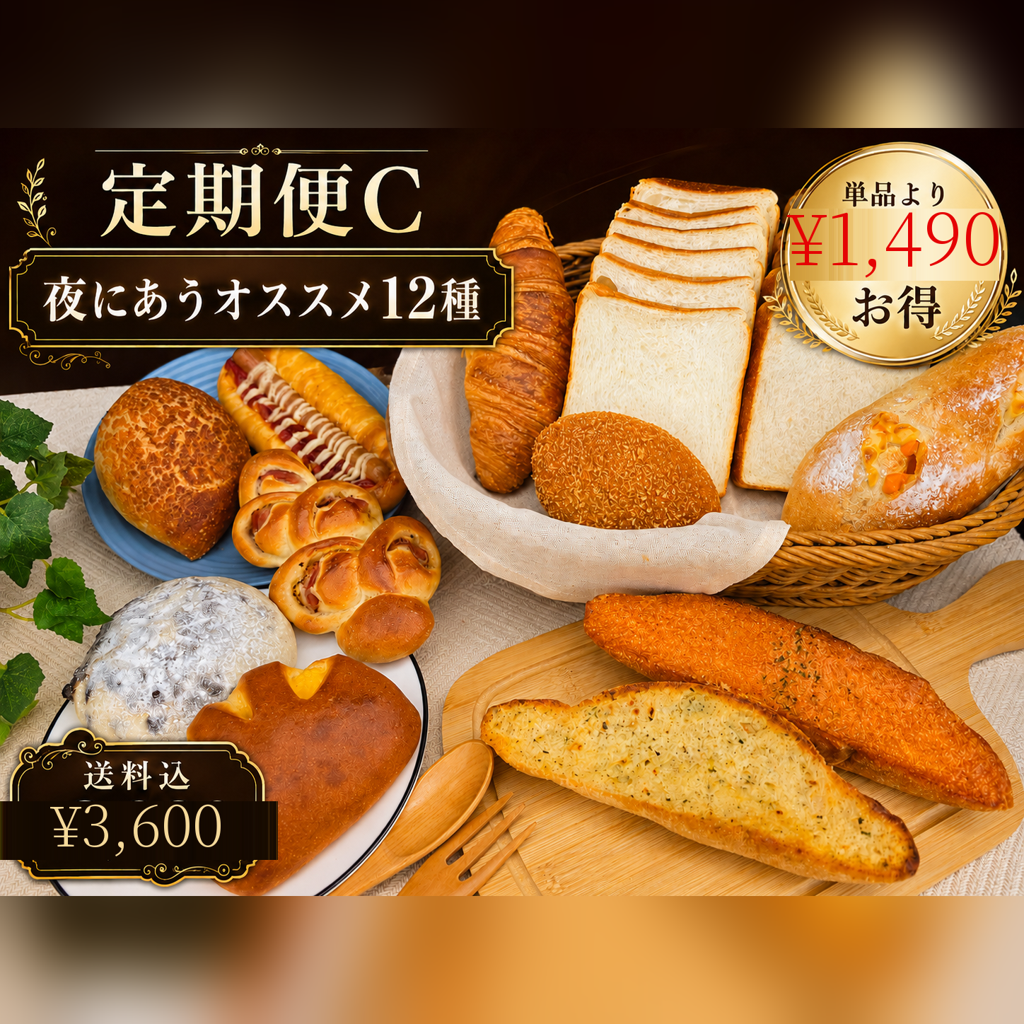 鎌倉ベーカリー 定期便C 夜にあうオススメ12種 単品より1490円お得 送料込3600円